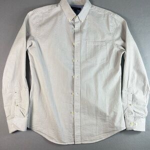 Banana Republic Men’s  M Gray/White Striped Button-Down Shirt Long Sleeve Pocket